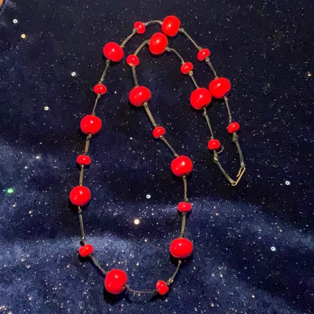 Red stone hand beaded necklace